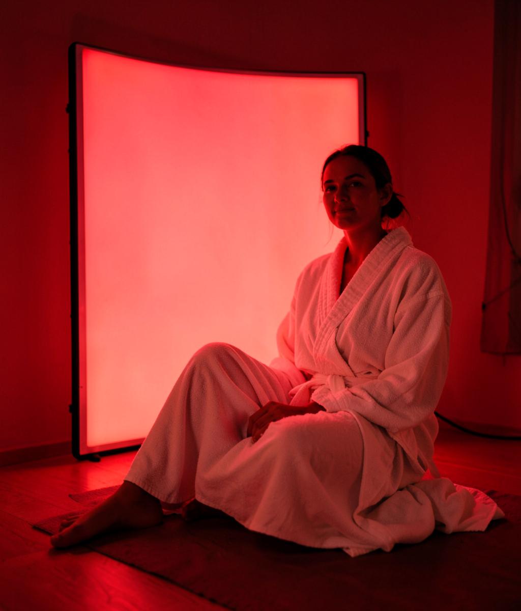 Vrouw ontvangt red light therapy van een De Roodlicht Fabriek